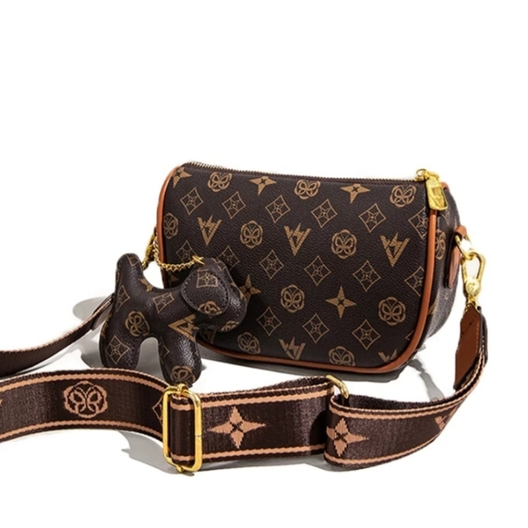 NEW Brown purse handbag dog keychain and dust bag Crossbody Discounted Shipping - Picture 5 of 12